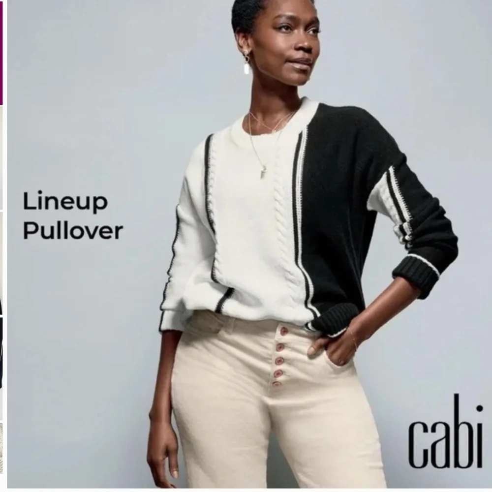 Cabi EUC Lineup Pullover #4468 Black White Cable Knit Sweater Size Small